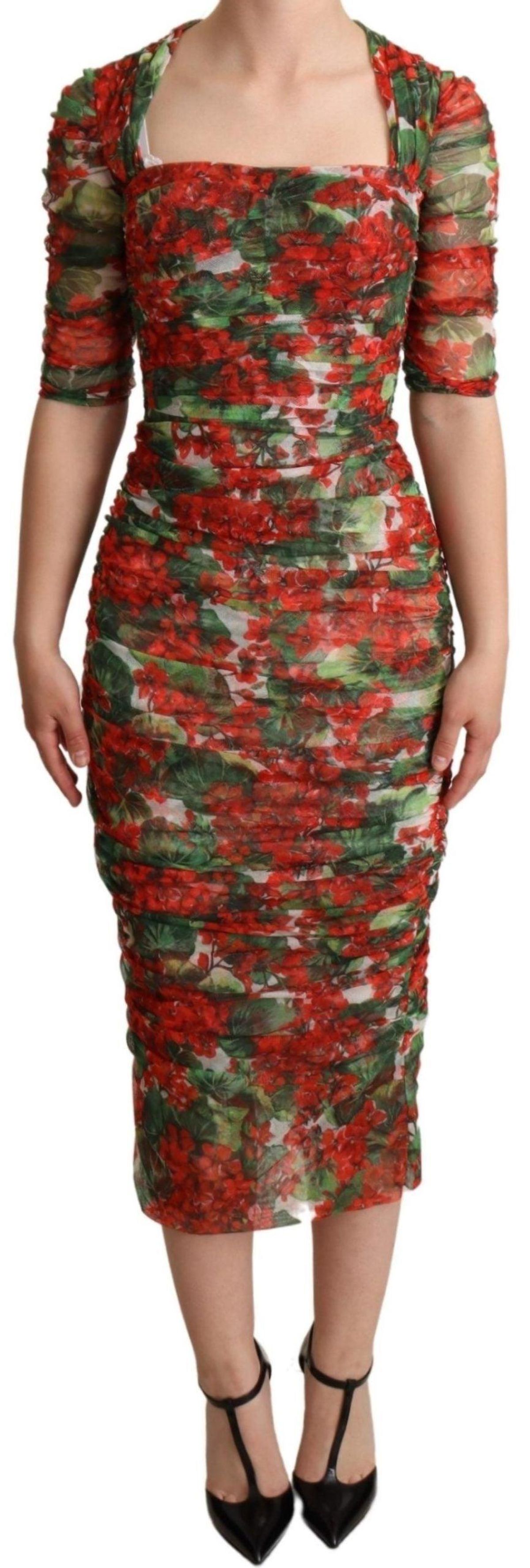 Dolce & Gabbana Elegant Red Floral Midi Sheath Dress