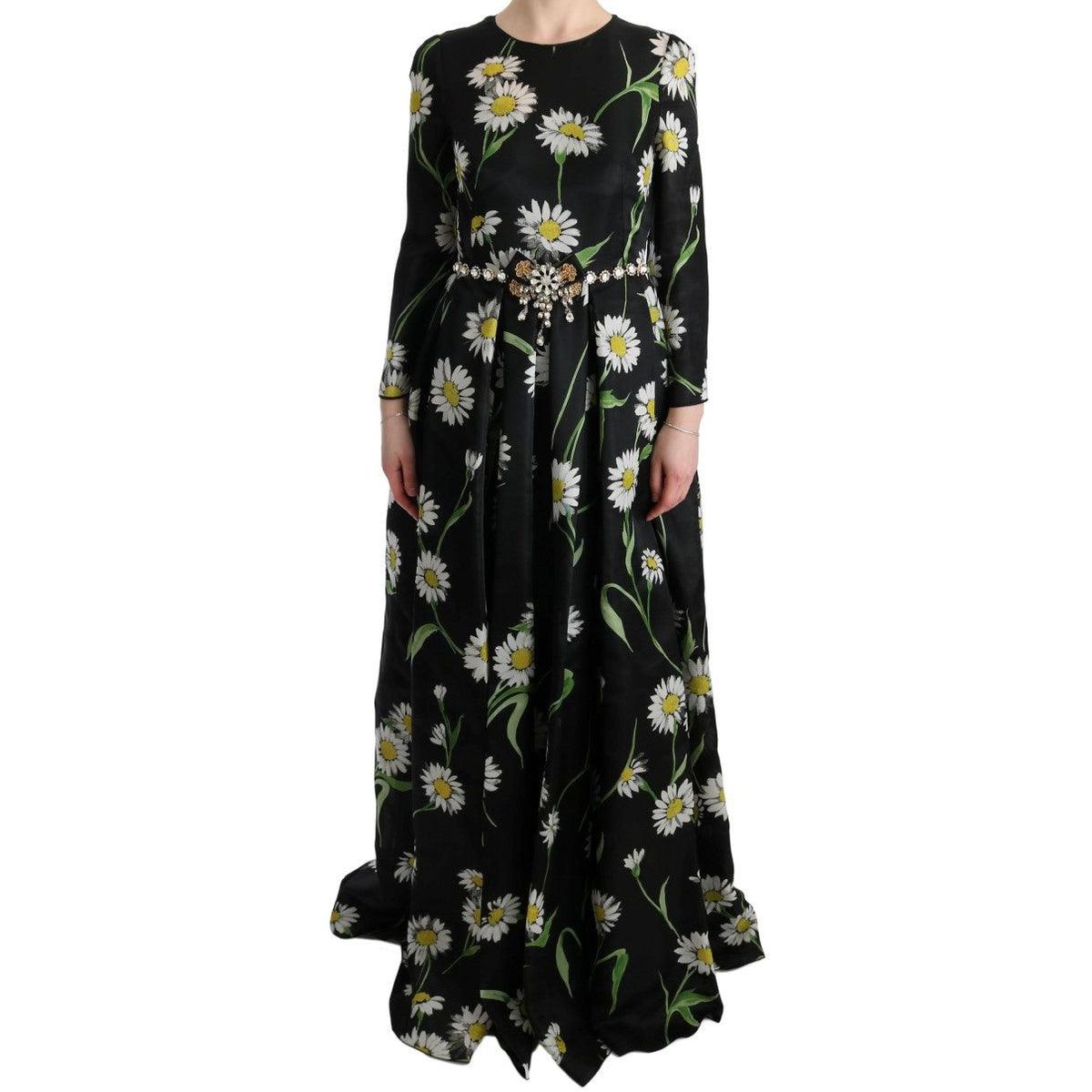 Dolce & Gabbana Elegant Sunflower Maxi Gown with Crystals