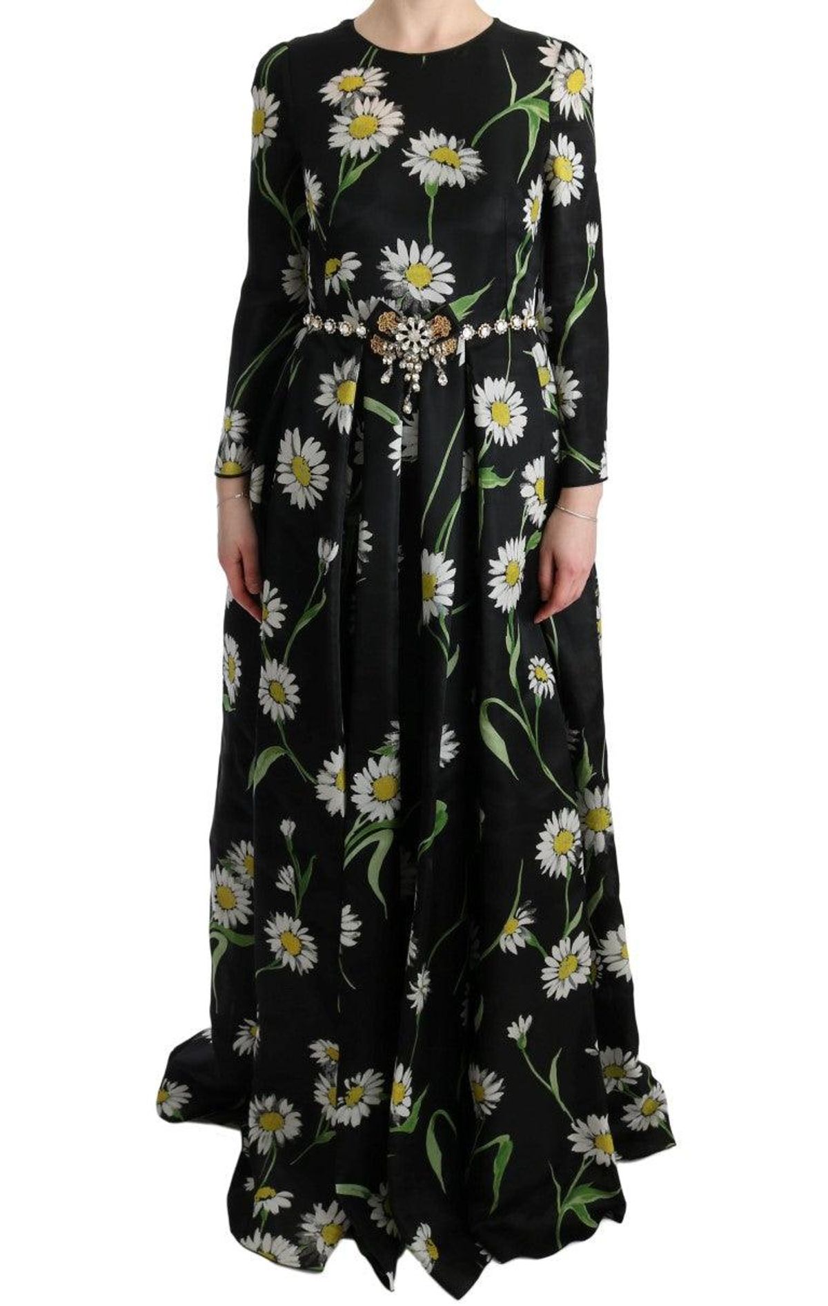 Dolce & Gabbana Elegant Sunflower Maxi Gown with Crystals