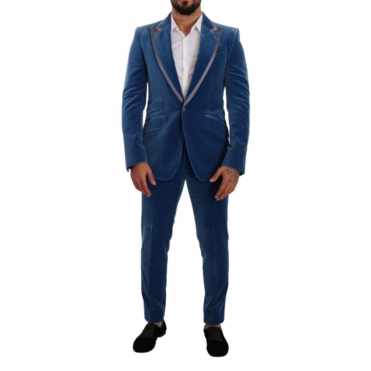 Dolce & Gabbana Elegant Velvet Blue Slim Fit Suit