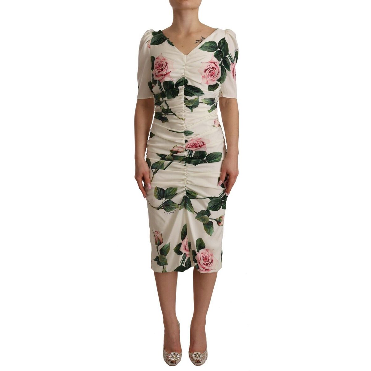 Dolce & Gabbana Elegant White Floral Sheath Dress