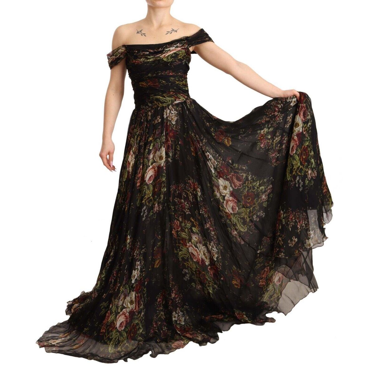 Dolce & Gabbana Floral Silk Off-Shoulder Long Dress