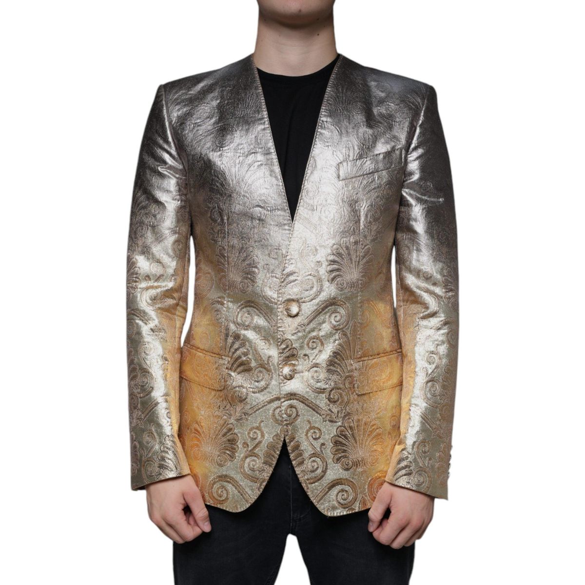 Dolce & Gabbana Gold Jacquard Single Breasted Dress Blazer