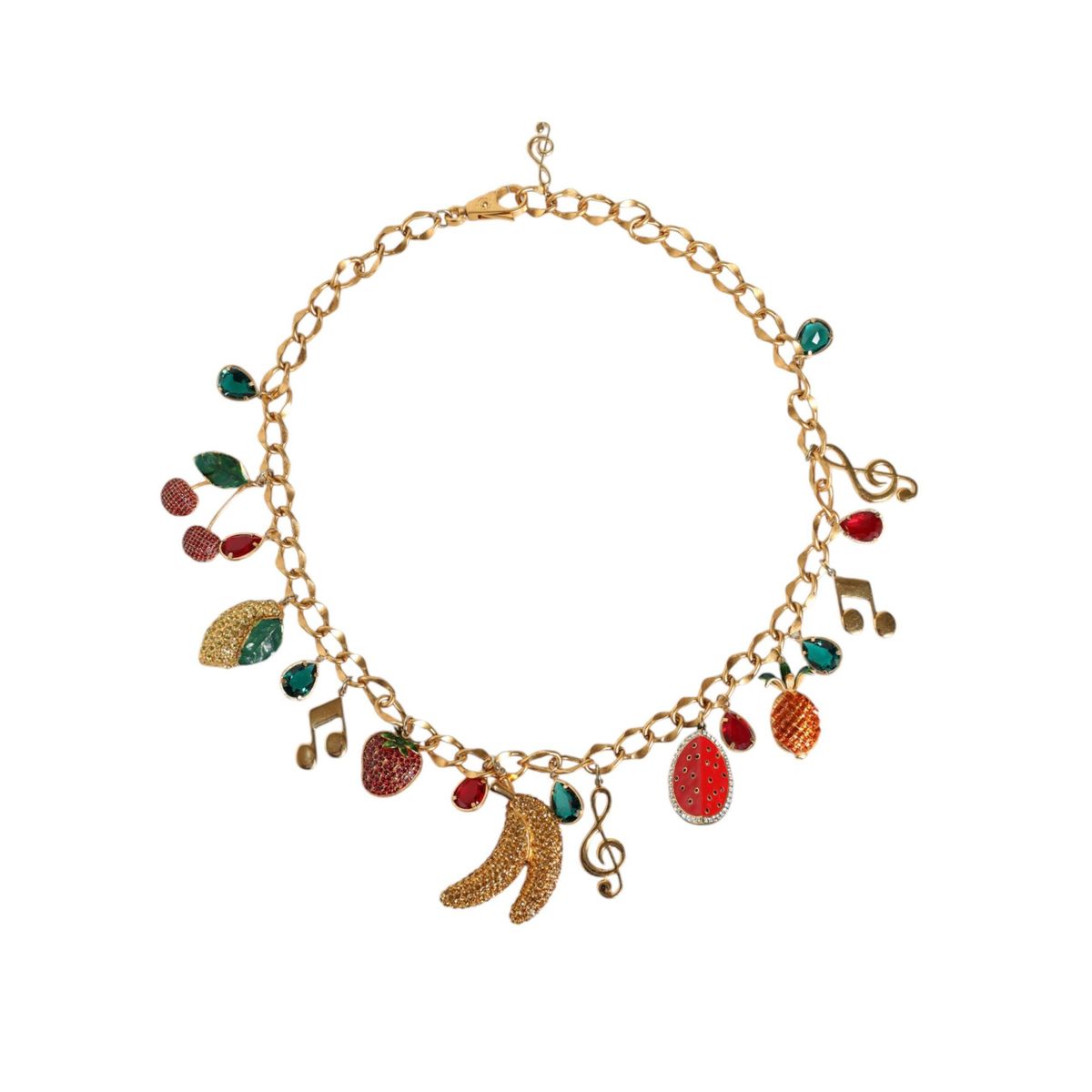 Dolce & Gabbana Gold Tone Brass Fruity Crystal Embellished Waist Chain Belt