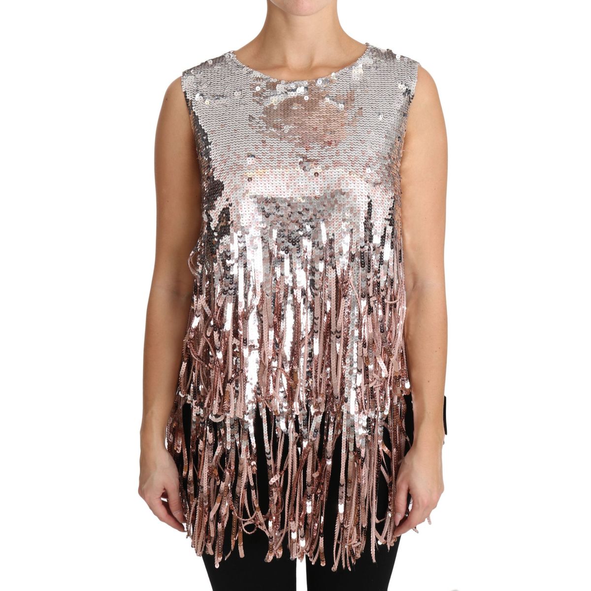 Dolce & Gabbana Golden Pink Sequined Fringe Elegance Top