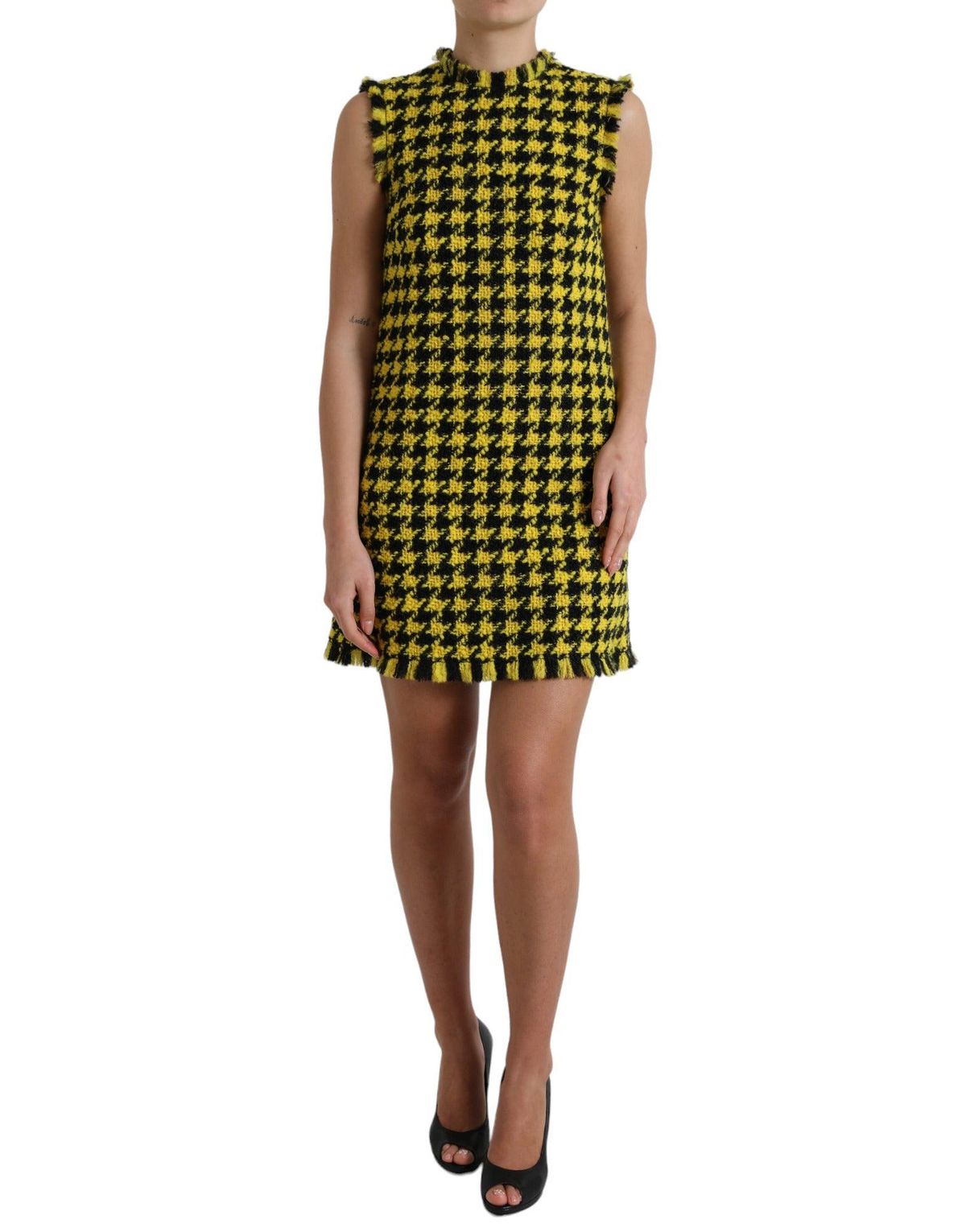 Dolce & Gabbana Gul Houndstooth Sleeveless Aline Mini Kjole