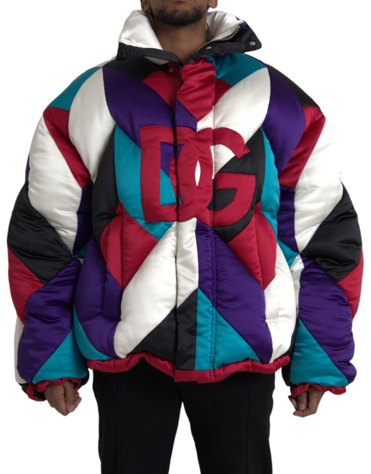 Dolce & Gabbana Multicolor Logo Windbreaker Puffer Jacket