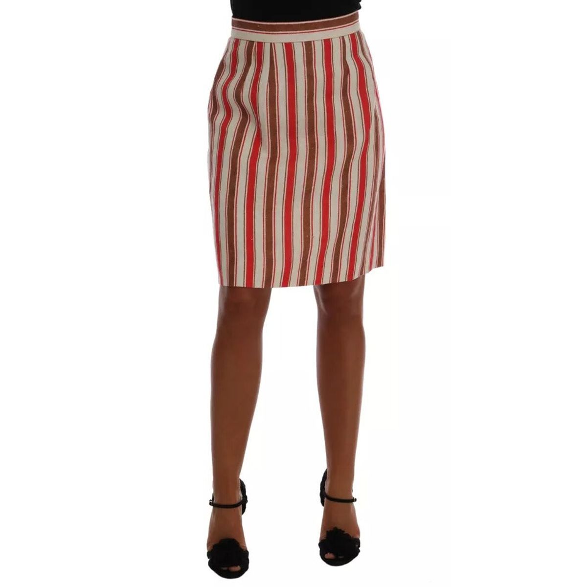 Dolce & Gabbana Multicolor Portofino Stripes Cotton Midi Skirt