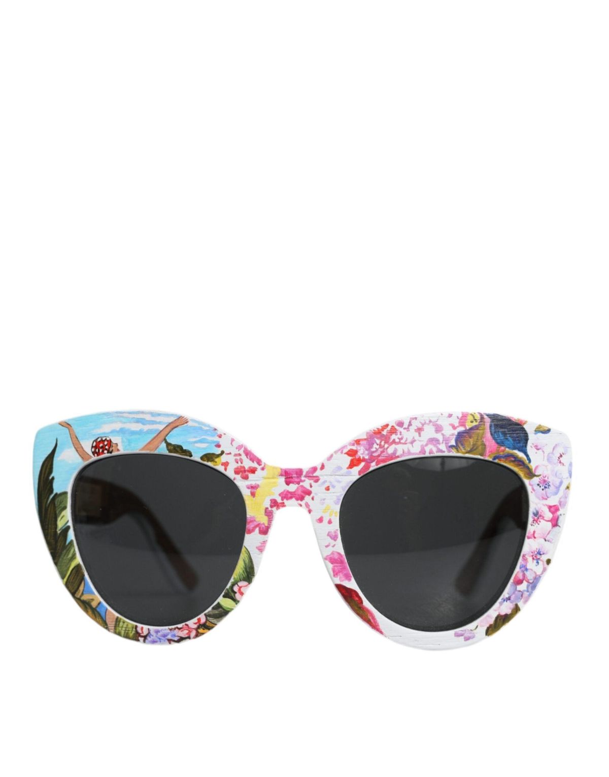 Dolce & Gabbana Multicolor Wood Crystal Brass Frame Floral Hand Paint Solbriller