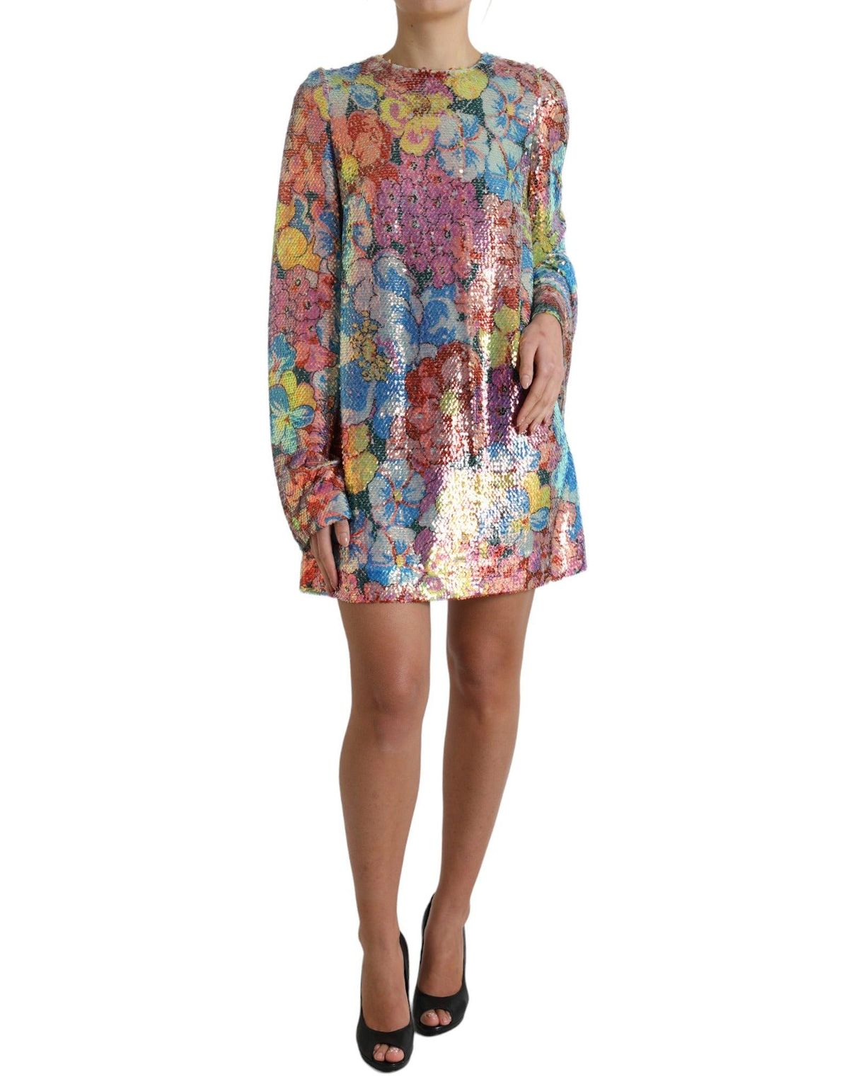 Dolce & Gabbana Multifarve Floral Sequined Shift Mini Kjole