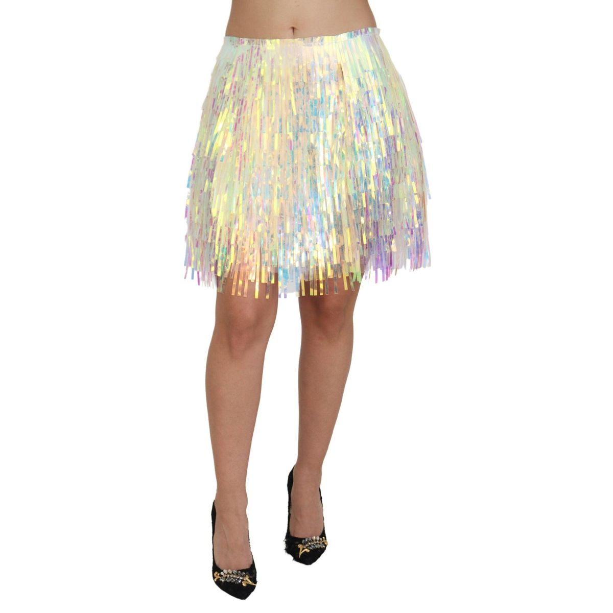 Dolce & Gabbana Multifarver Iridescent Fringed Tulle Skirt