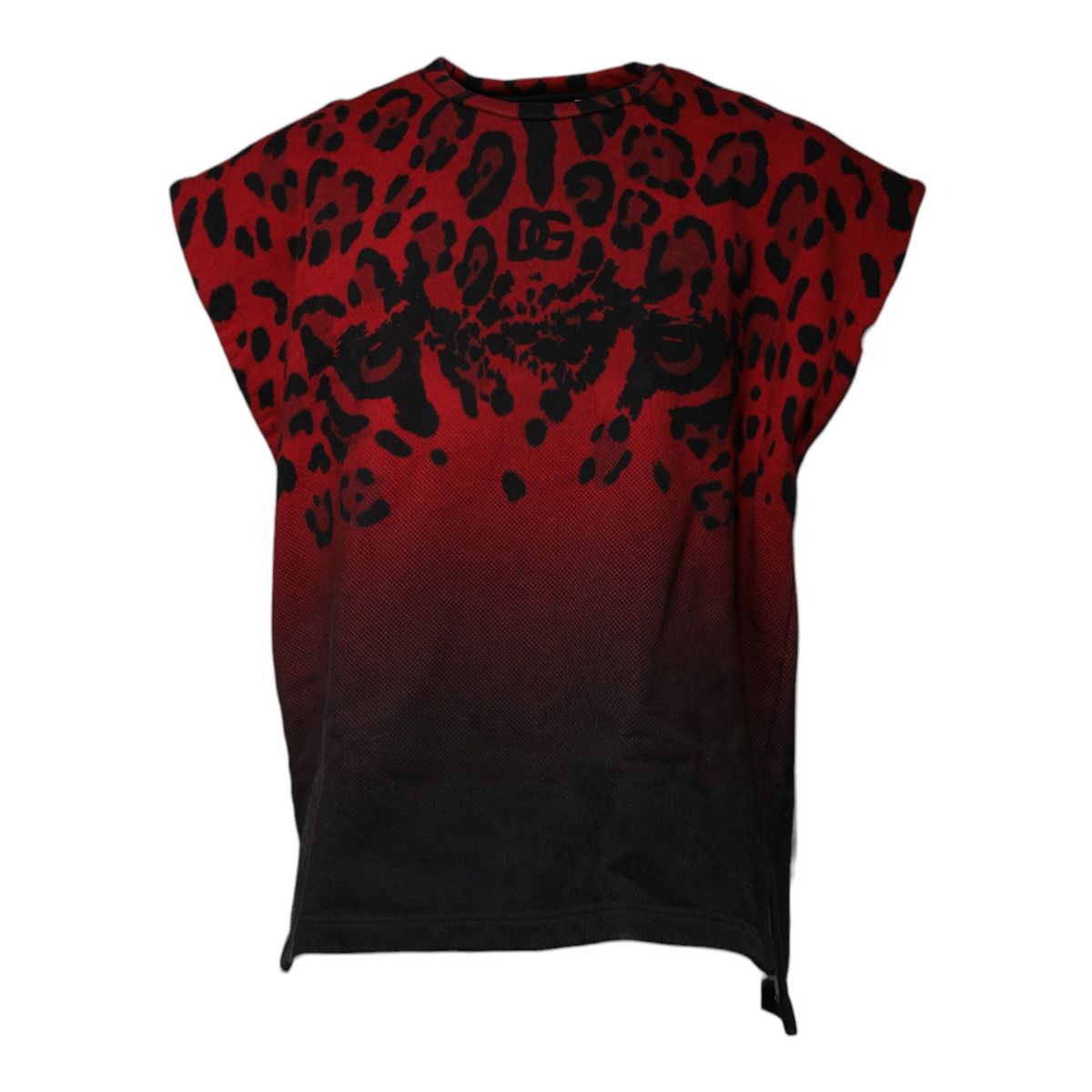 Dolce & Gabbana Red Leopard Print Cotton Sleeveless T-shirt