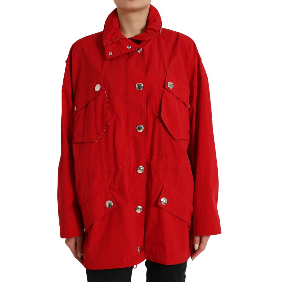 Dolce & Gabbana Rød Polyester Hooded Button Rain Jakke & Frakke