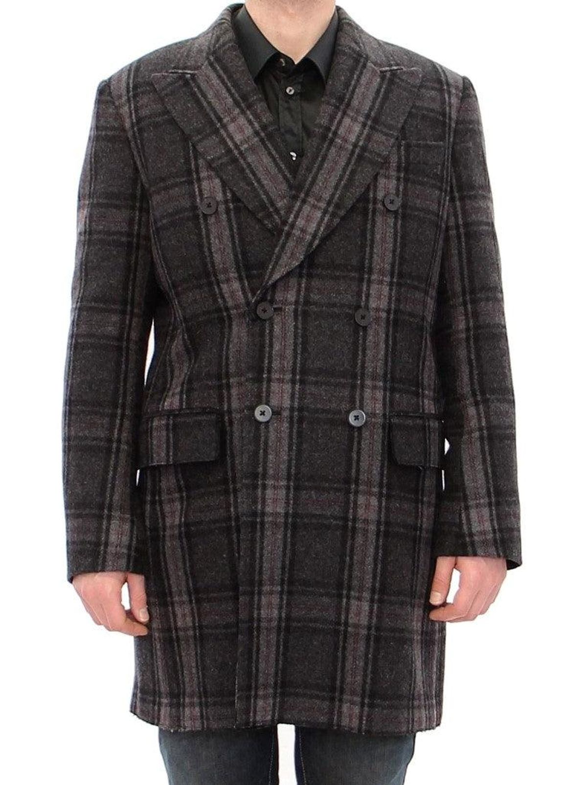 Dolce & Gabbana Sicilia Checkered Wool Blend Coat