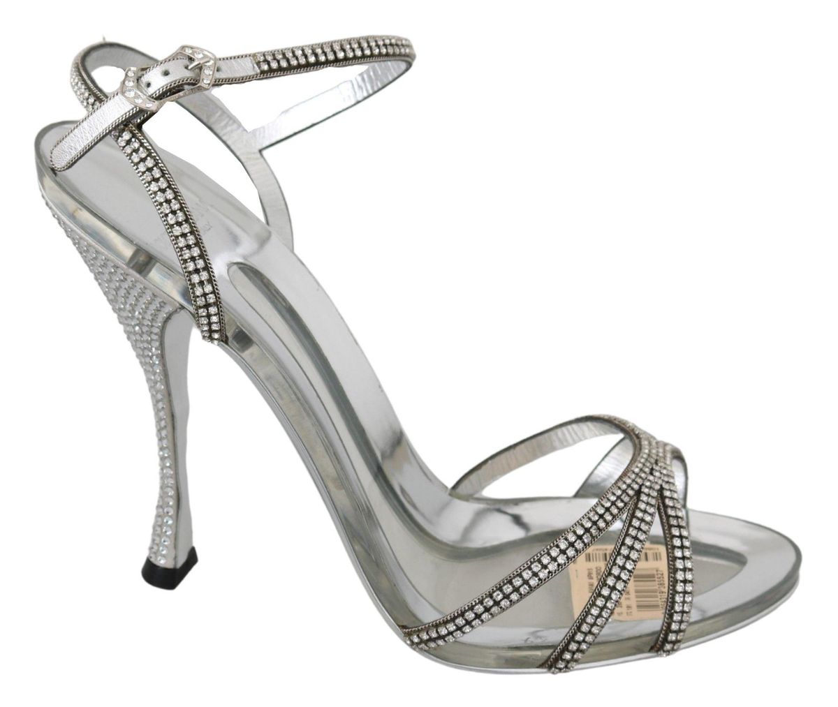 Dolce & Gabbana Silver Leather Ankle Strap Sandalerwith Crystals