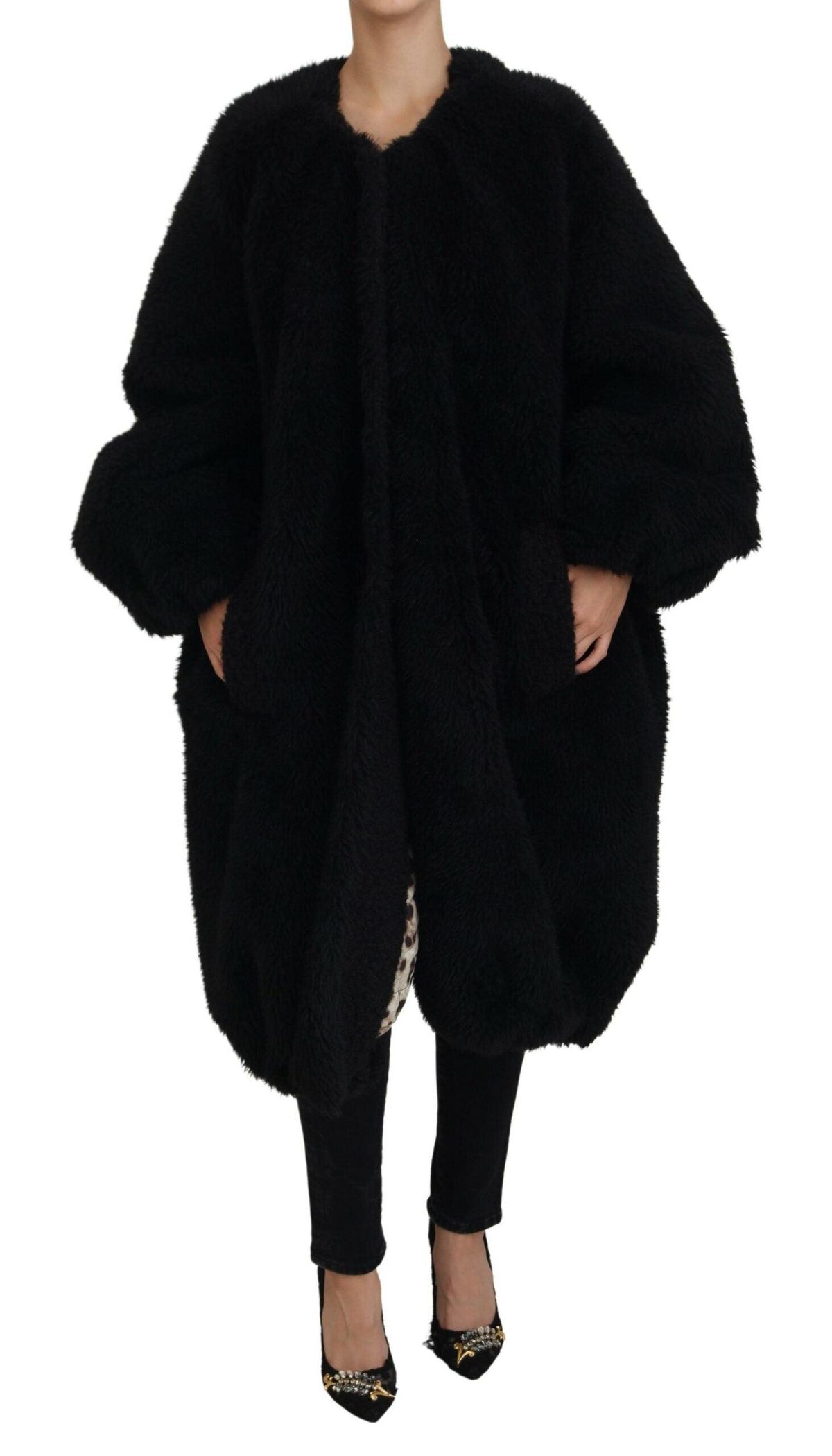 Dolce & Gabbana Sort Cashmere Blend Faux Fur Jakke & Frakke