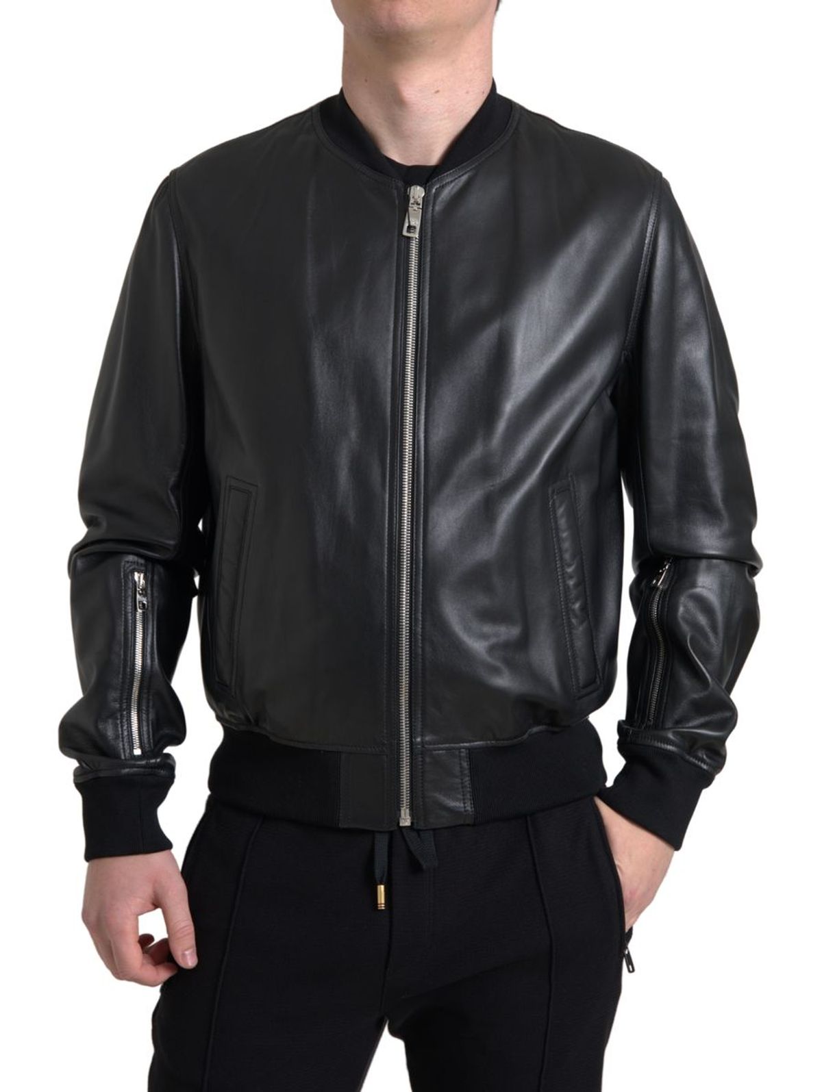 Dolce & Gabbana Sort Læder Bomber Herre Jakke & Frakke