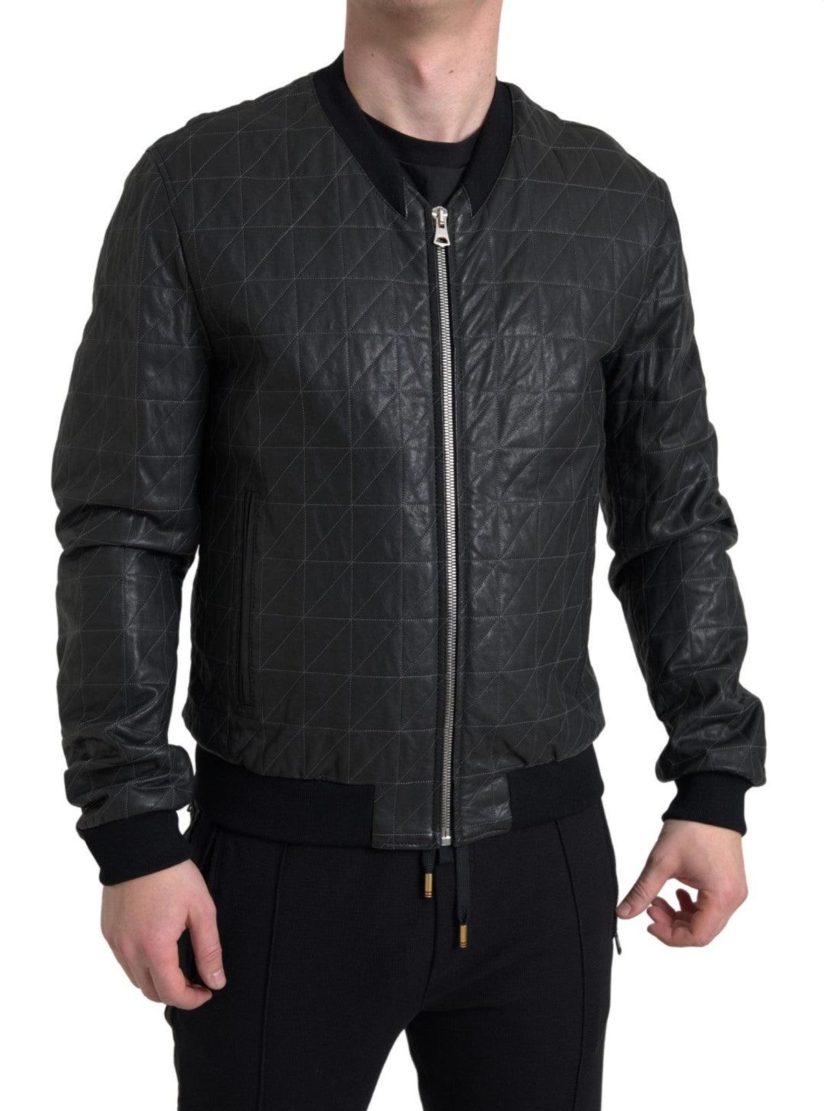 Dolce & Gabbana Sort Læder Bomber Jakke & Frakke