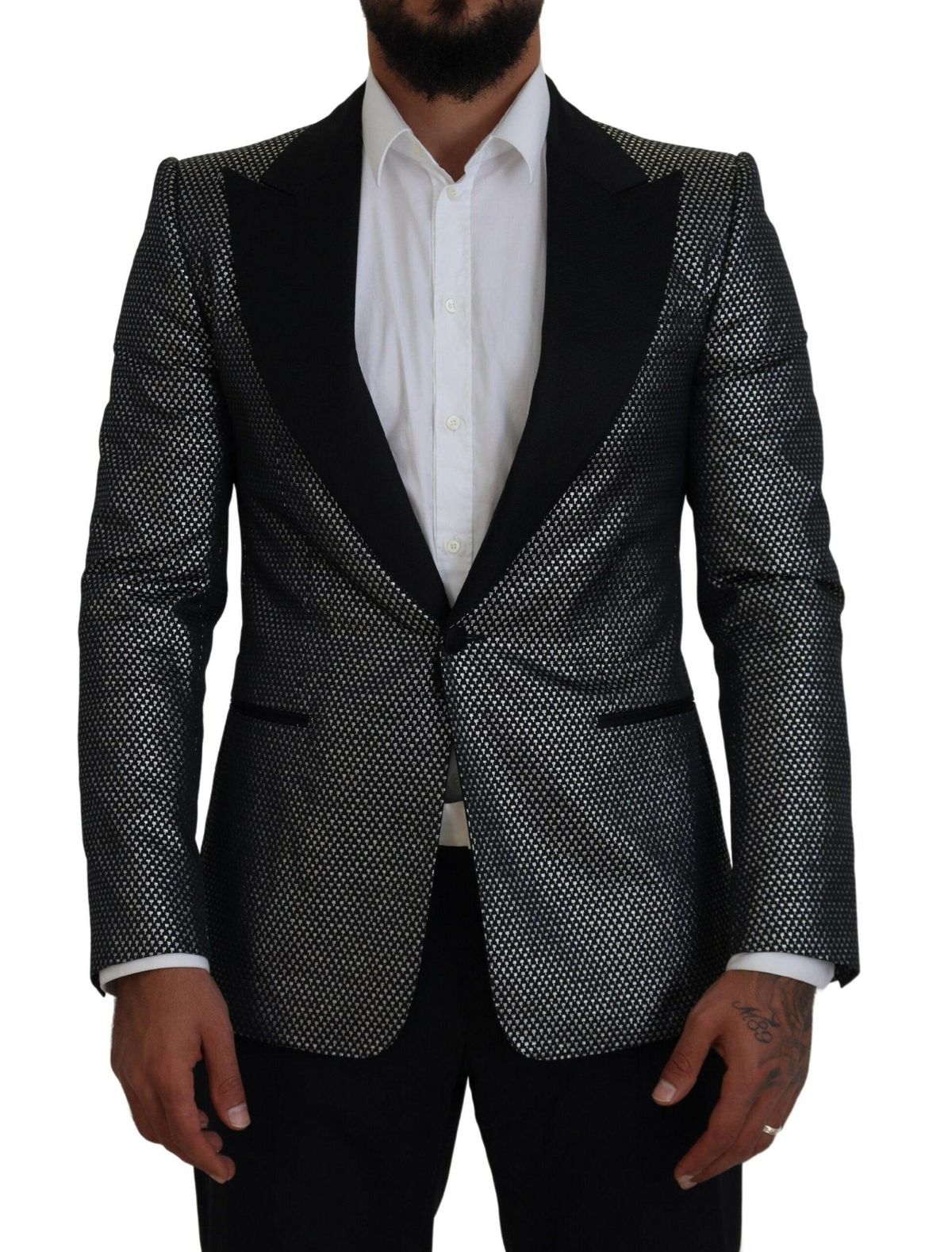 Dolce & Gabbana Sort Sølv Jacquard Blazer