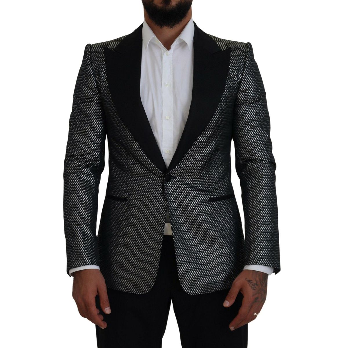 Dolce & Gabbana Sort Sølv Jacquard Blazer