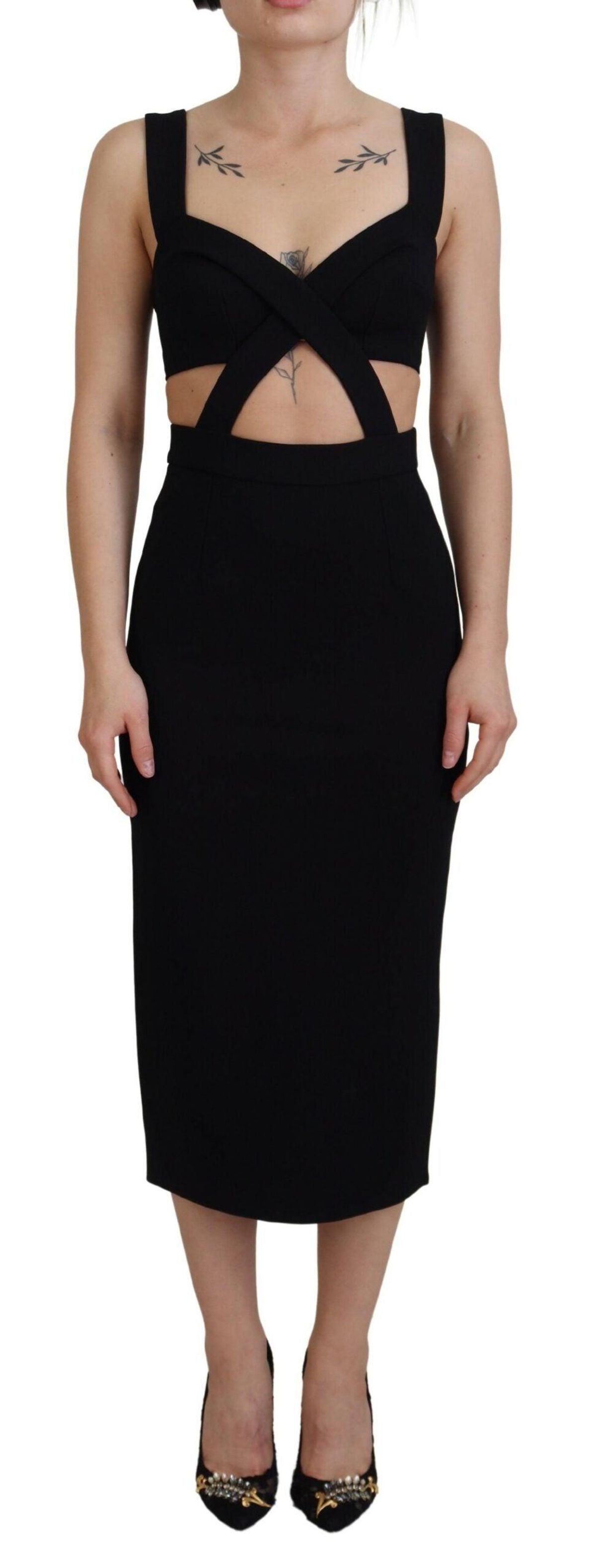 Dolce & Gabbana Sort Viscose Bodycon Sheath Midi Kjole