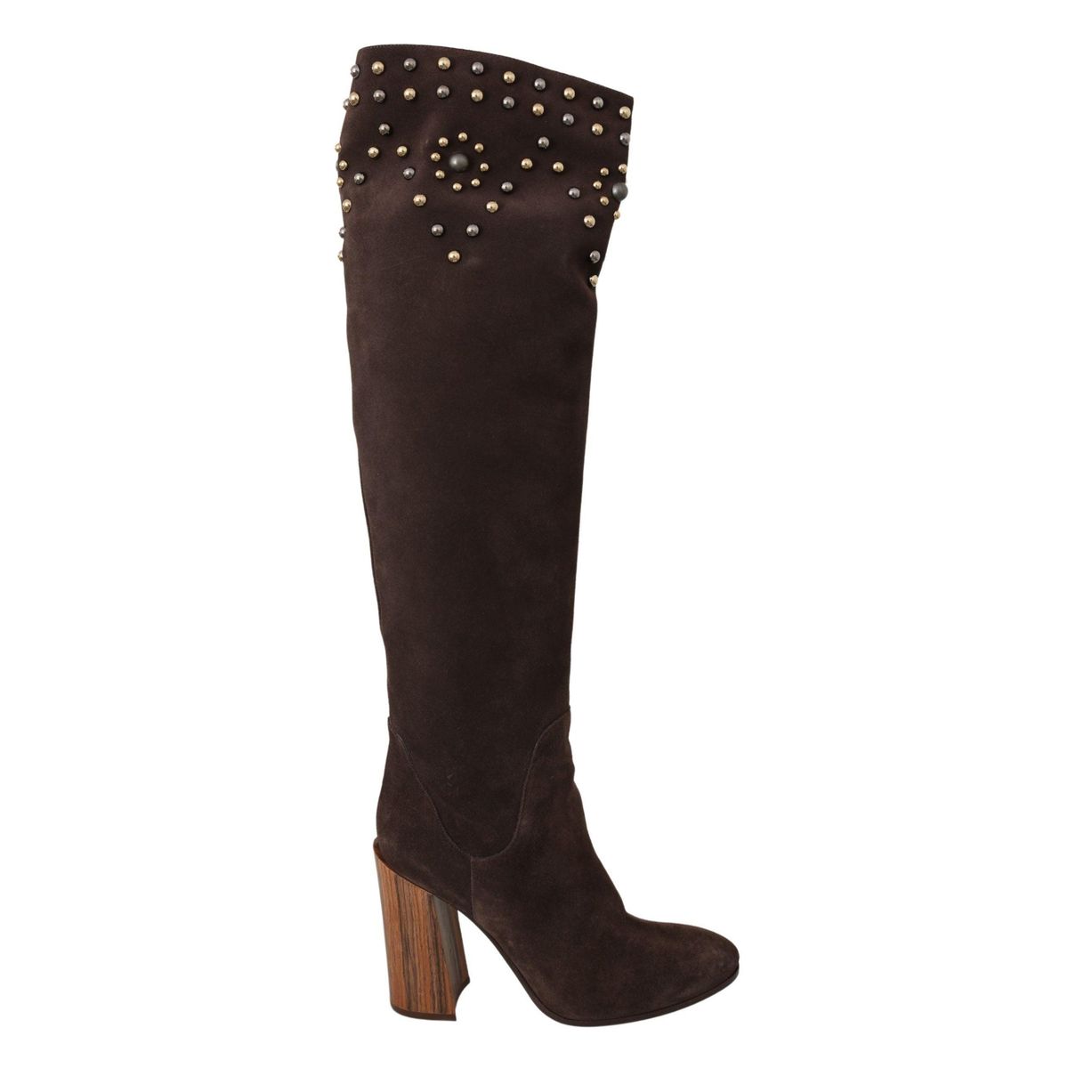 Dolce & Gabbana Studded Suede Knee High Boots in Brown