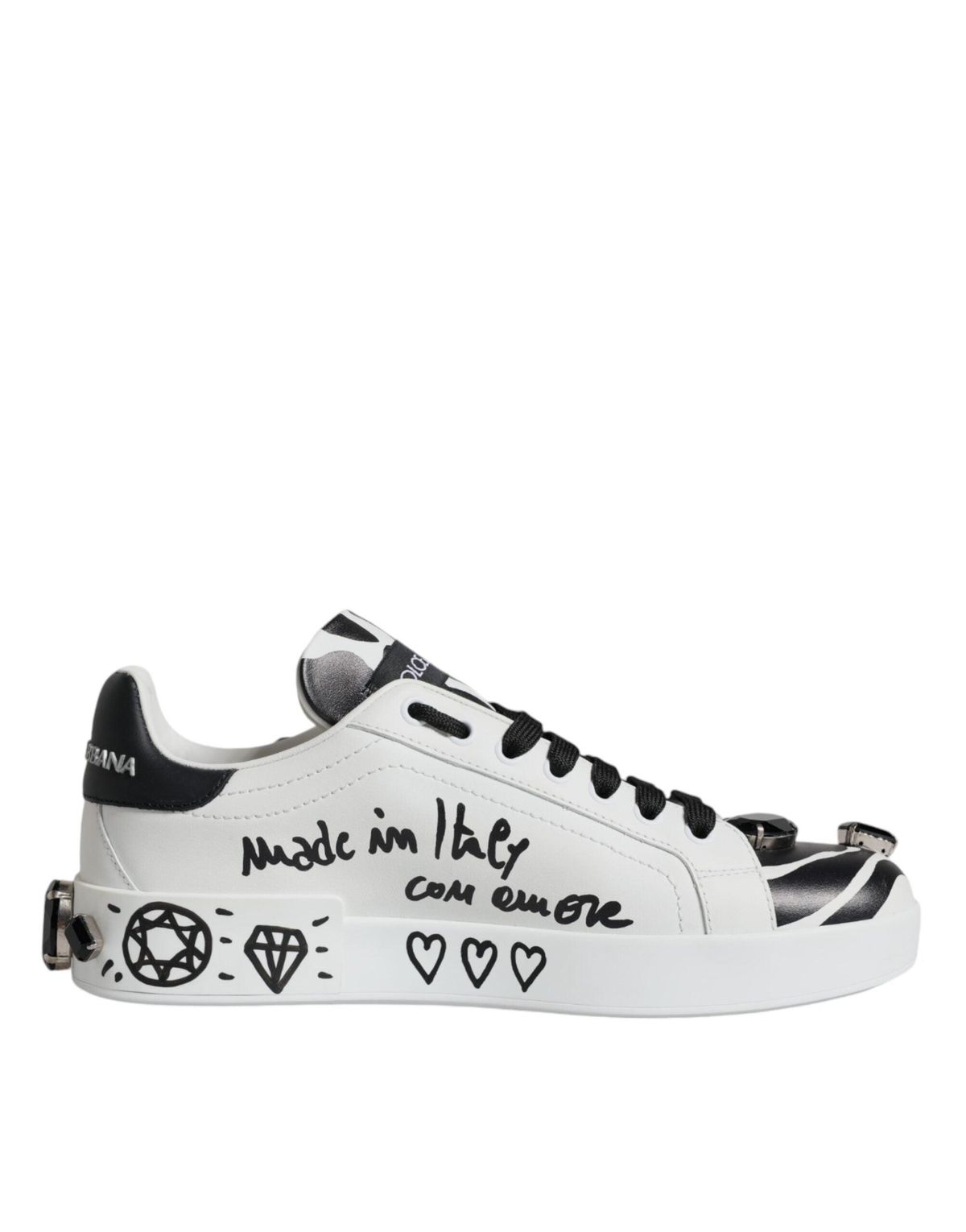 Dolce & Gabbana White Crystal Portofino Low Top Sneakers Shoes