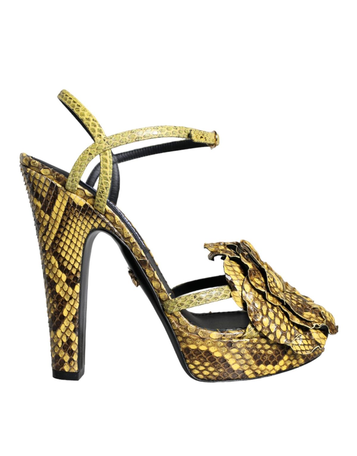 Dolce & Gabbana Yellow Exotic Leather Ankle Strap Heels SandalerSko