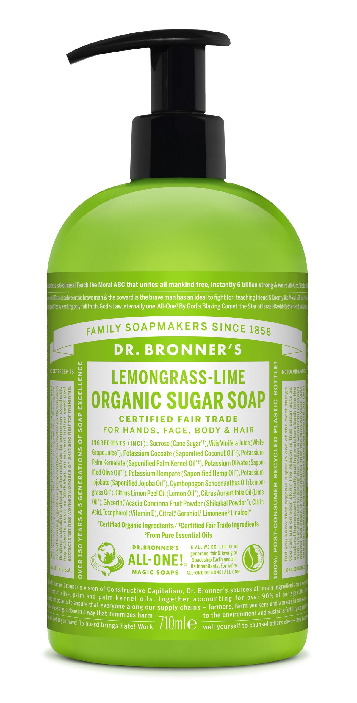 DR. BRONNER SÆBE & SHAMPOO - CITRONGRÆS & LIME - DYBDE RENSENDE - ORGANIC SUGAR SOAP - Sæbe - Dr. Bronner's - StudioBuus