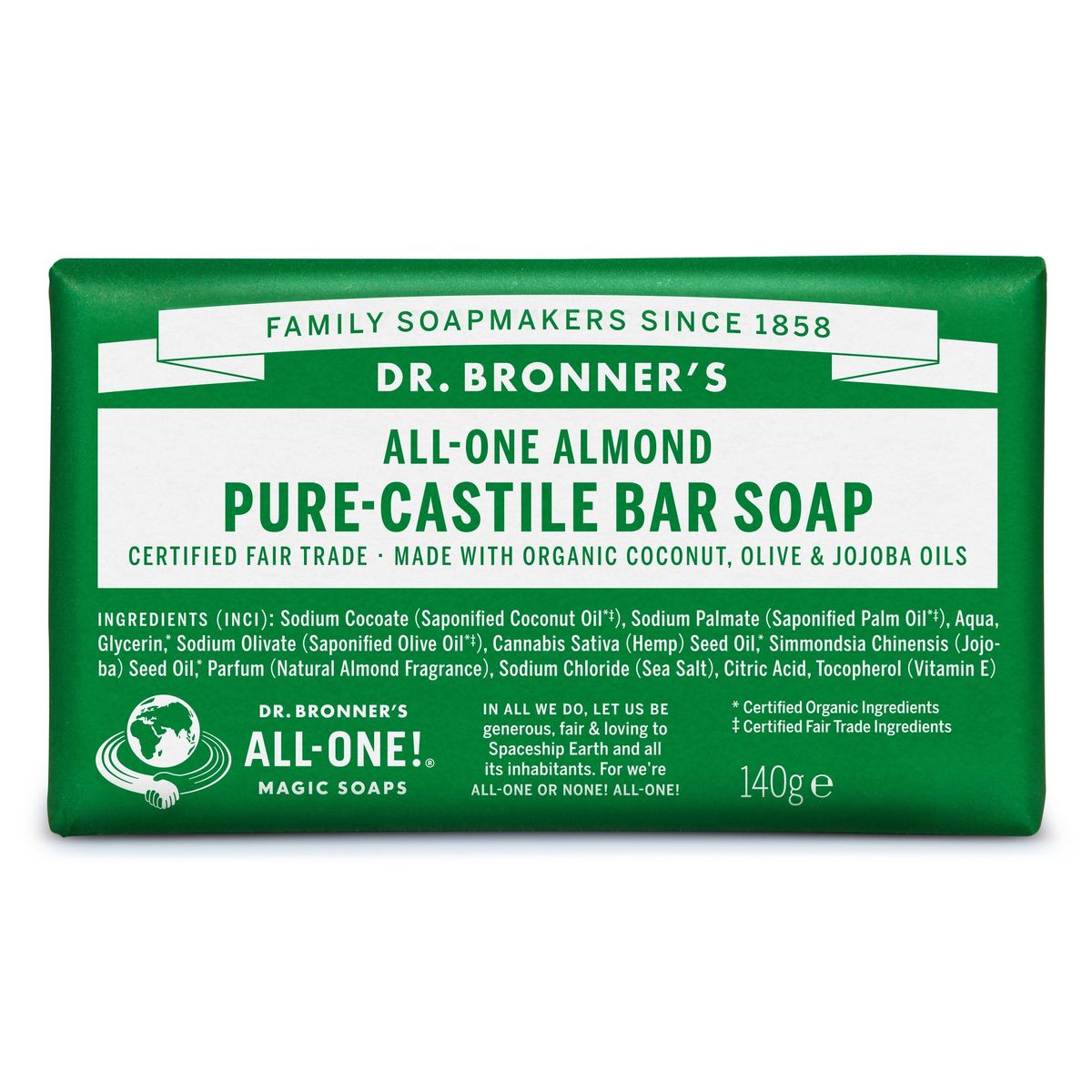 DR. BRONNERS - MULTI-PURPOSE CASTILE - SÆBE M. MANDELOLIE - Stangsæbe - Dr. Bronner's - StudioBuus