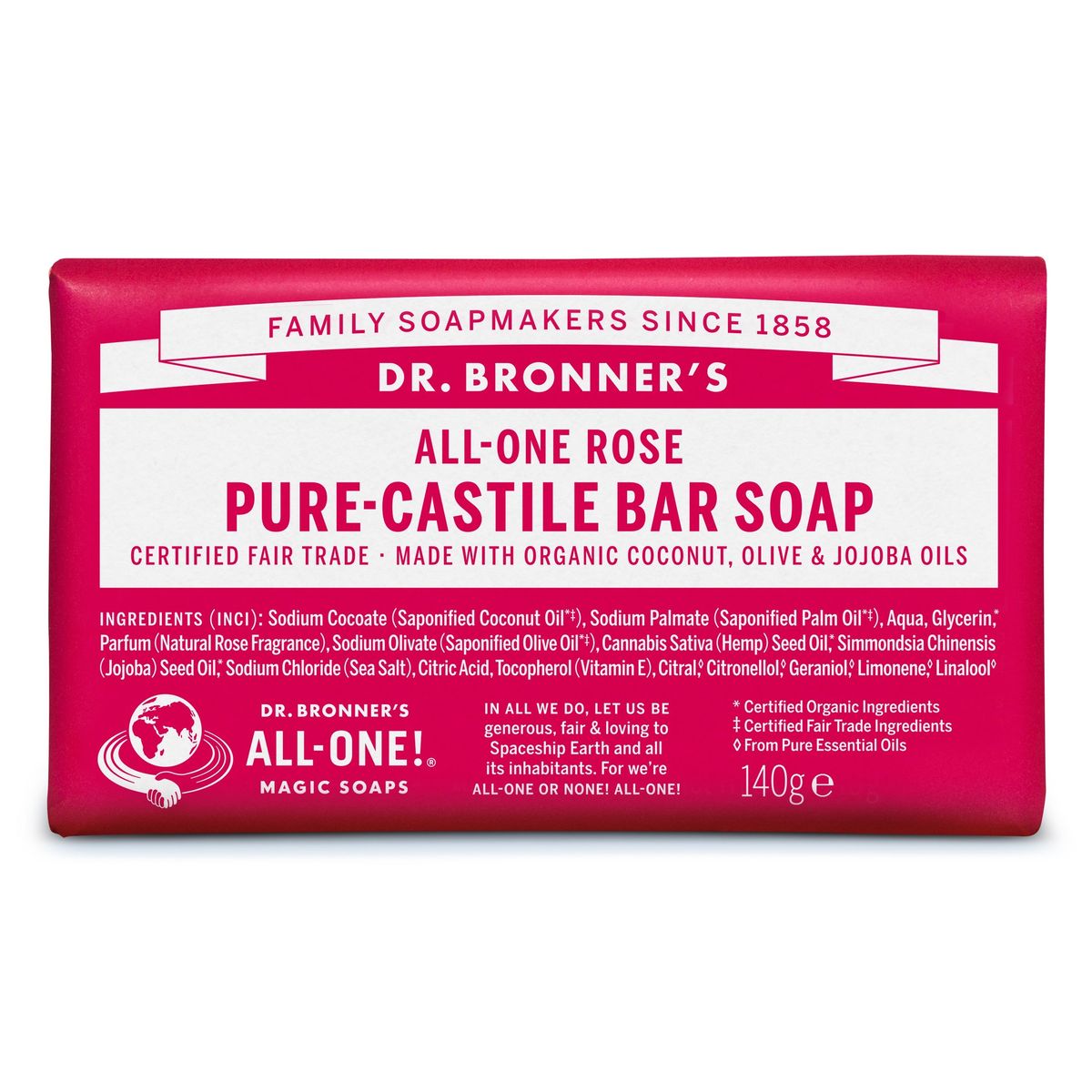 DR. BRONNERS SÆBE & SHAMPOO BAR MED ROSE - MULTI-PURPOSE - Stangsæbe - Dr. Bronner's - StudioBuus