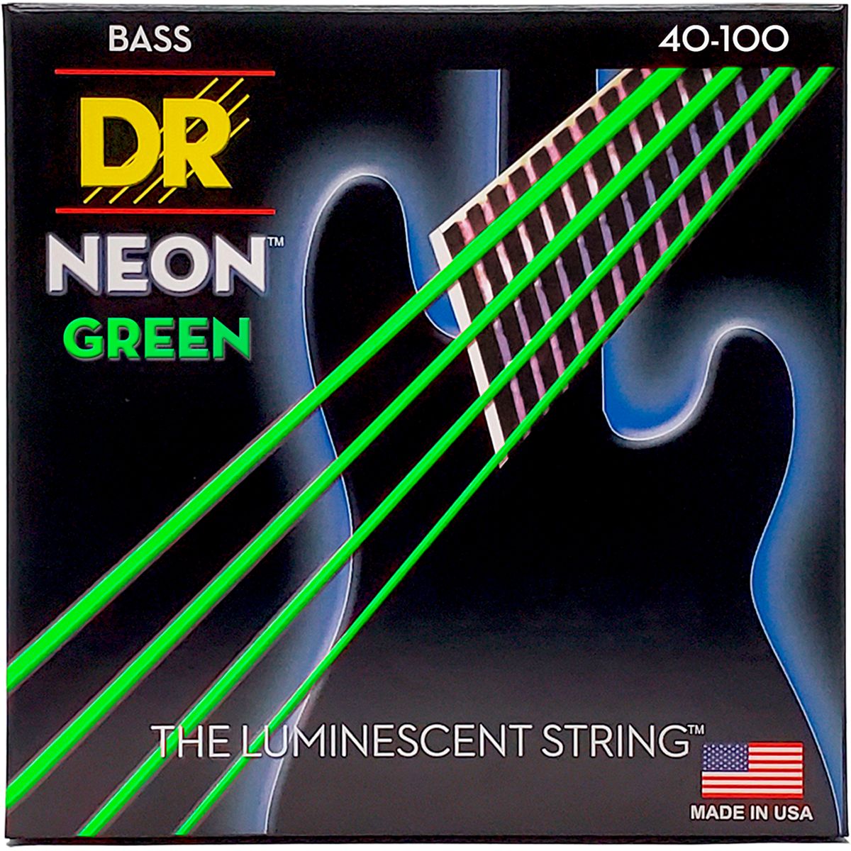 DR Strings NGB-40 Hi-Def neon green bas-strenge, 040-100