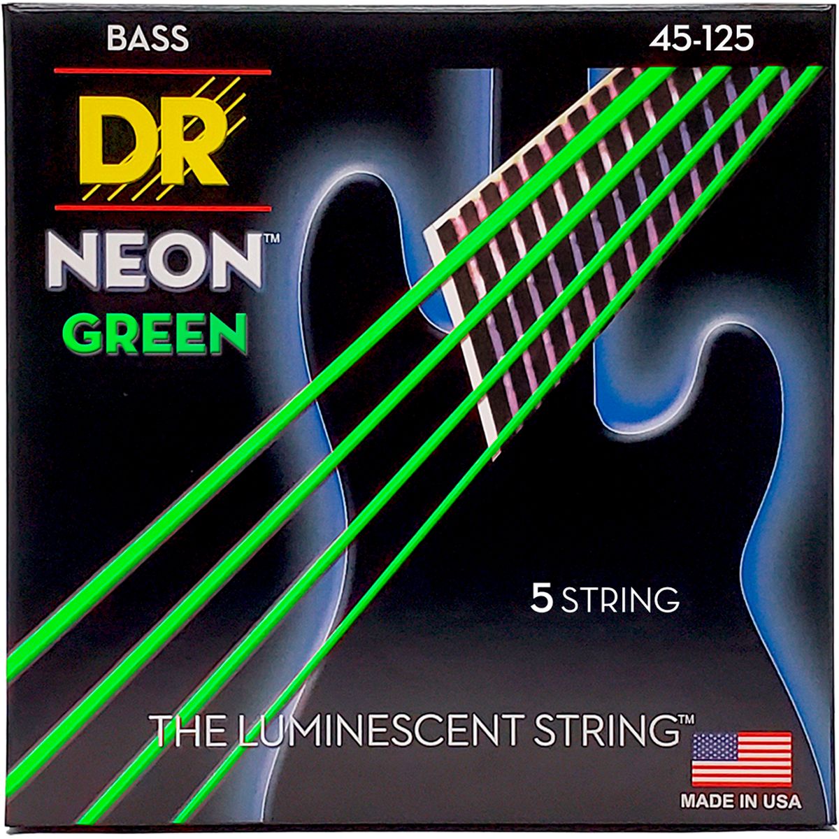 DR Strings NGB5-45 Hi-Def neon green 5-strenget bas-strenge, 045-125