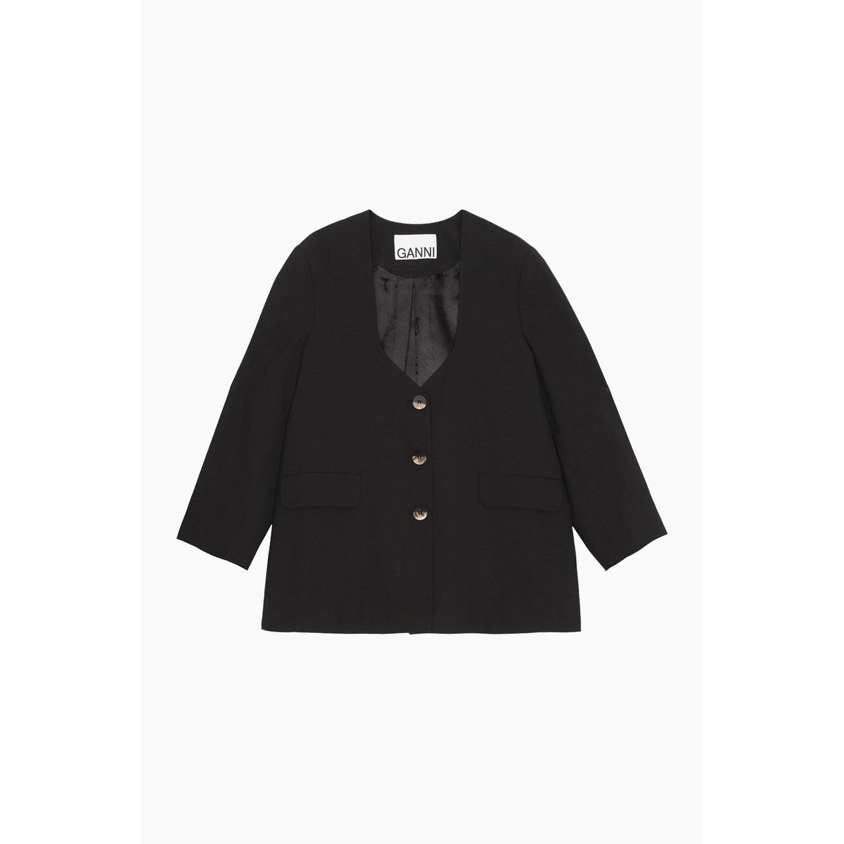 Drapey Melange Oversized Blazer F7755 - Black - GANNI - Sort L/XL