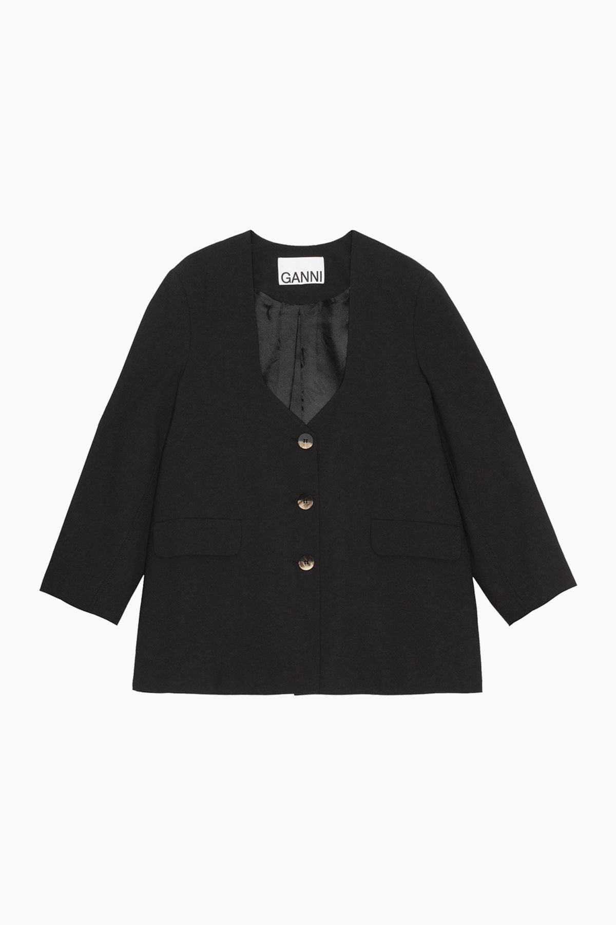 Drapey Melange Oversized Blazer F7755 - Black - GANNI - Sort S/M