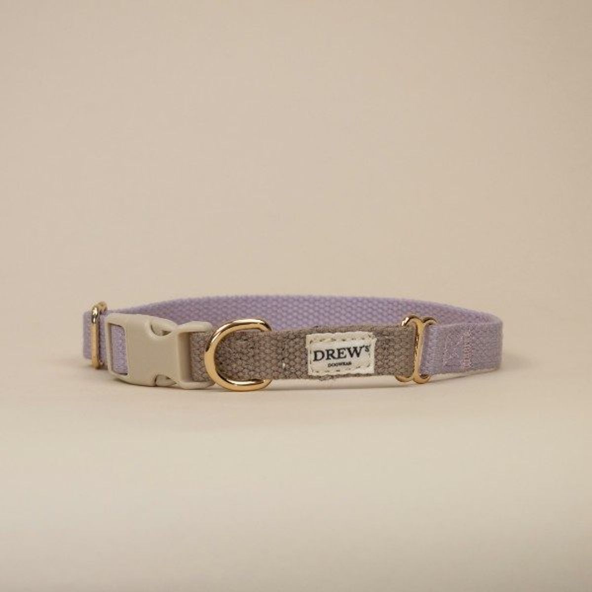 Drew's Dogwear Lavender // Justerbart halsbånd (lilla/beige) - L