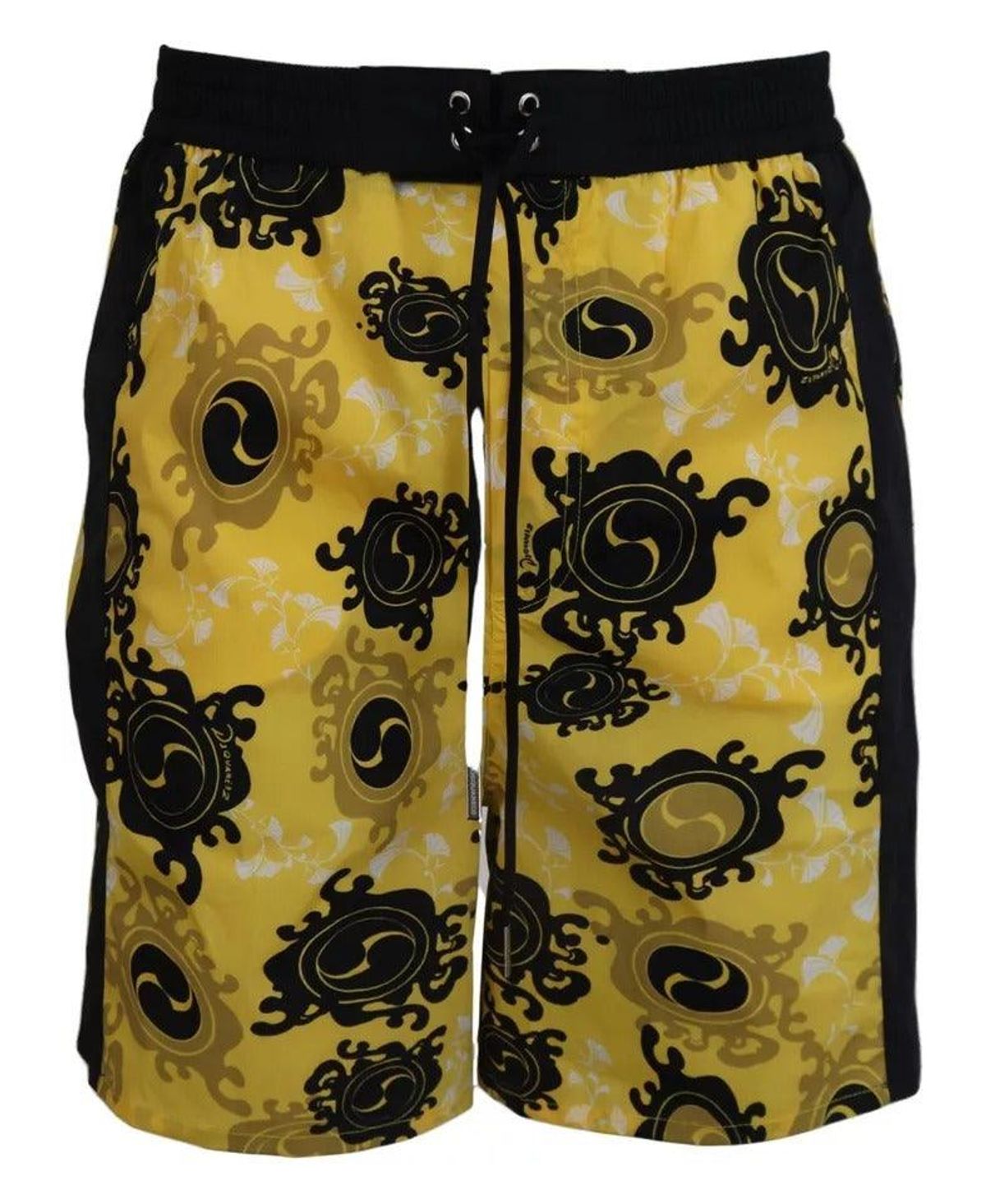 Dsquared2 Yellow Black Printed Nylon Beachwear Shorts Swimwear