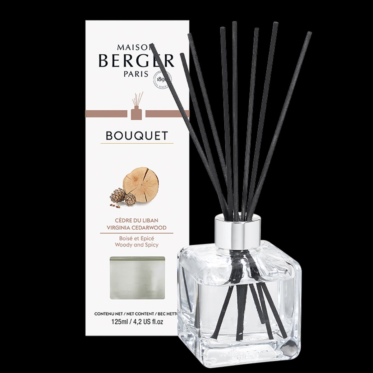 DUFTPINDE CUBE FLAKON & DUFTEN VIRGINIA CEDARWOOD - SCENTED BOUQUET - Scented Bouquet / Flakon m. Duftpinde - Maison Berger Paris - StudioBuus