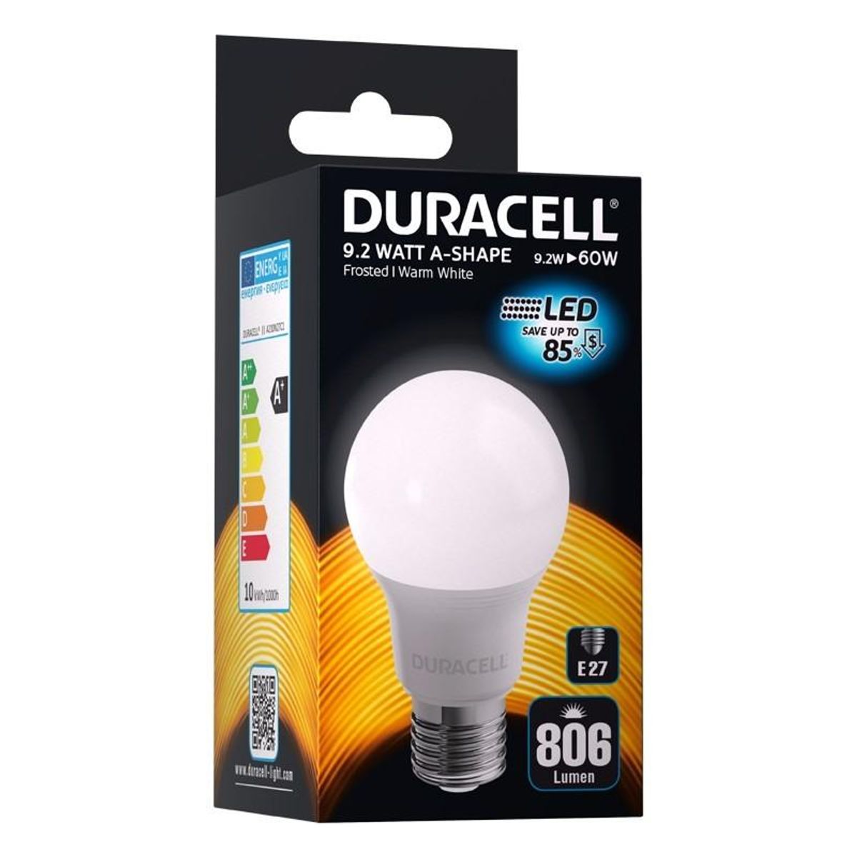 Duracell - E27 LED Pære 806Lm 9,2 W, 2700K