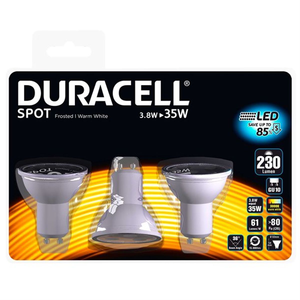 Duracell ® LED GU10 spot 3 stk. 230 lumen - LED Lys > LED Pærer - DURACELL - Spotshop