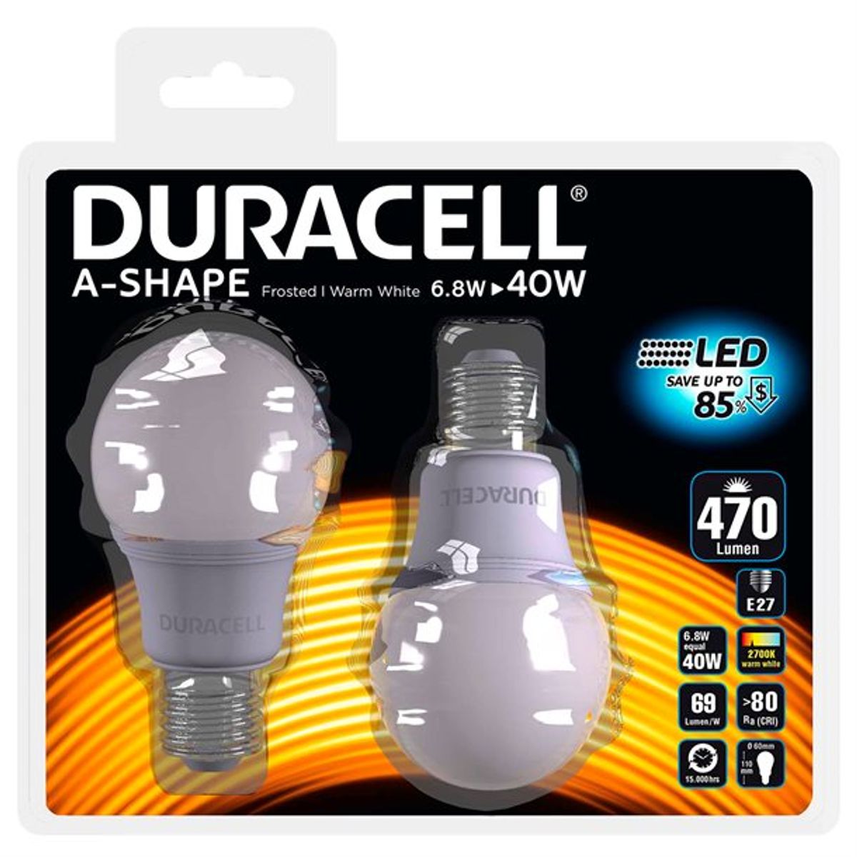 Duracell ® LED-pære E27 470 lumen 2 stk. - LED Lys > LED Pærer - DURACELL - Spotshop