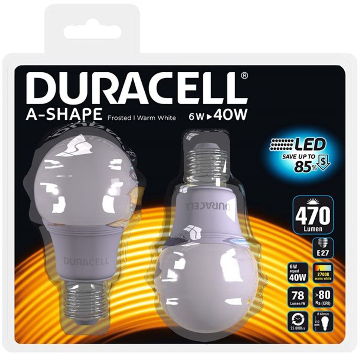 Duracell ® LED-pære E27 470 lumen 2 stk. - LED Lys > LED Pærer - DURACELL - Spotshop