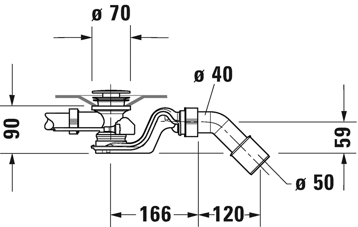 Duravit Universal Af/overløbsgarniture Krom, L=530, afløb i siden