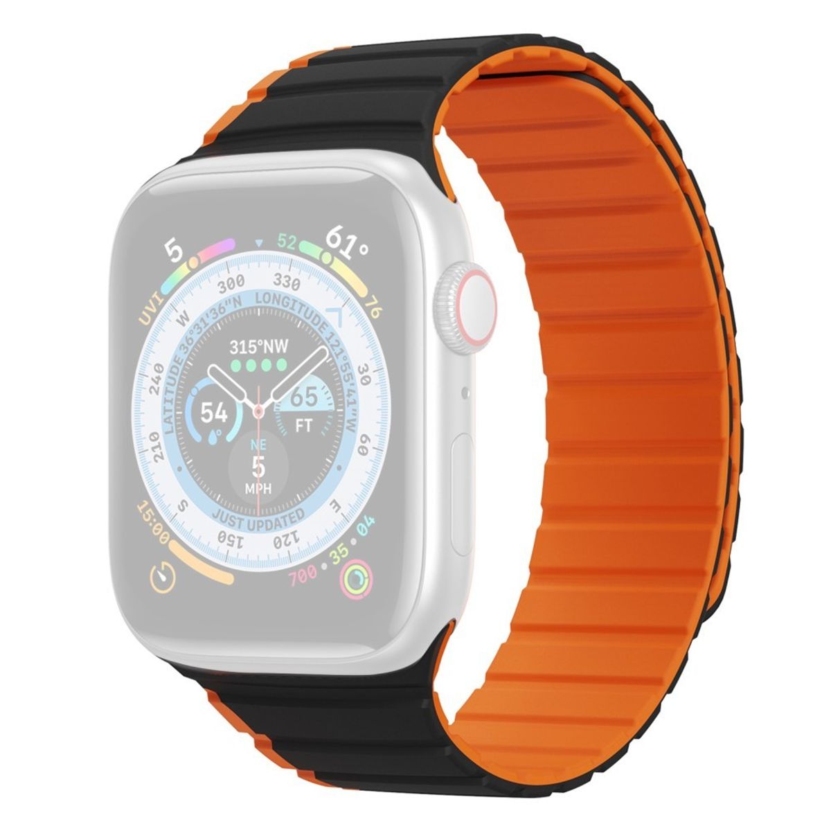 Dux Ducis LD Series - Apple Watch 9/8/7/6/5/4/3/2/1/SE/Ultra/Ultra 2 - 49/45/44/42mm - Magnetisk silikone urrem - Sort/Orange