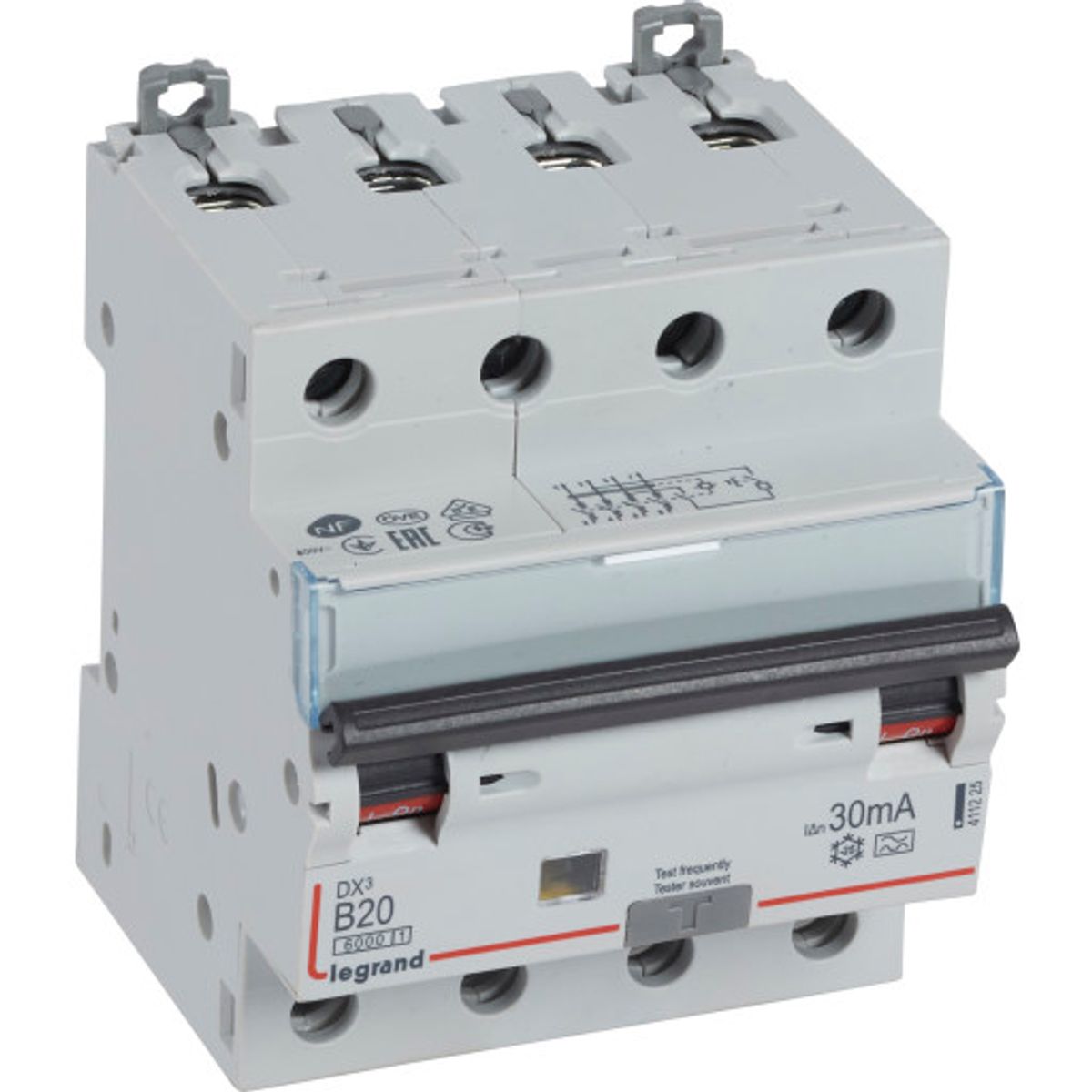 DX3 kombiafbryder HPFI RCBO B 20A 30mA 4P, 10kA, 4M, type A