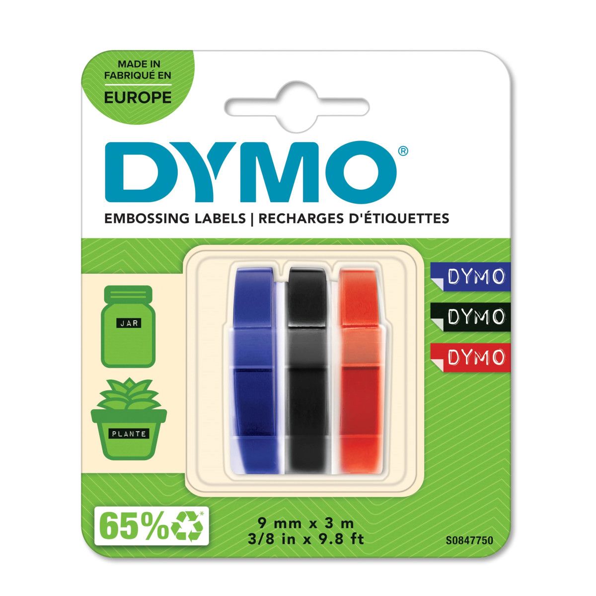 Dymo 3D tape til junior/omega maskine, rød/blå/sort, 3 stk.