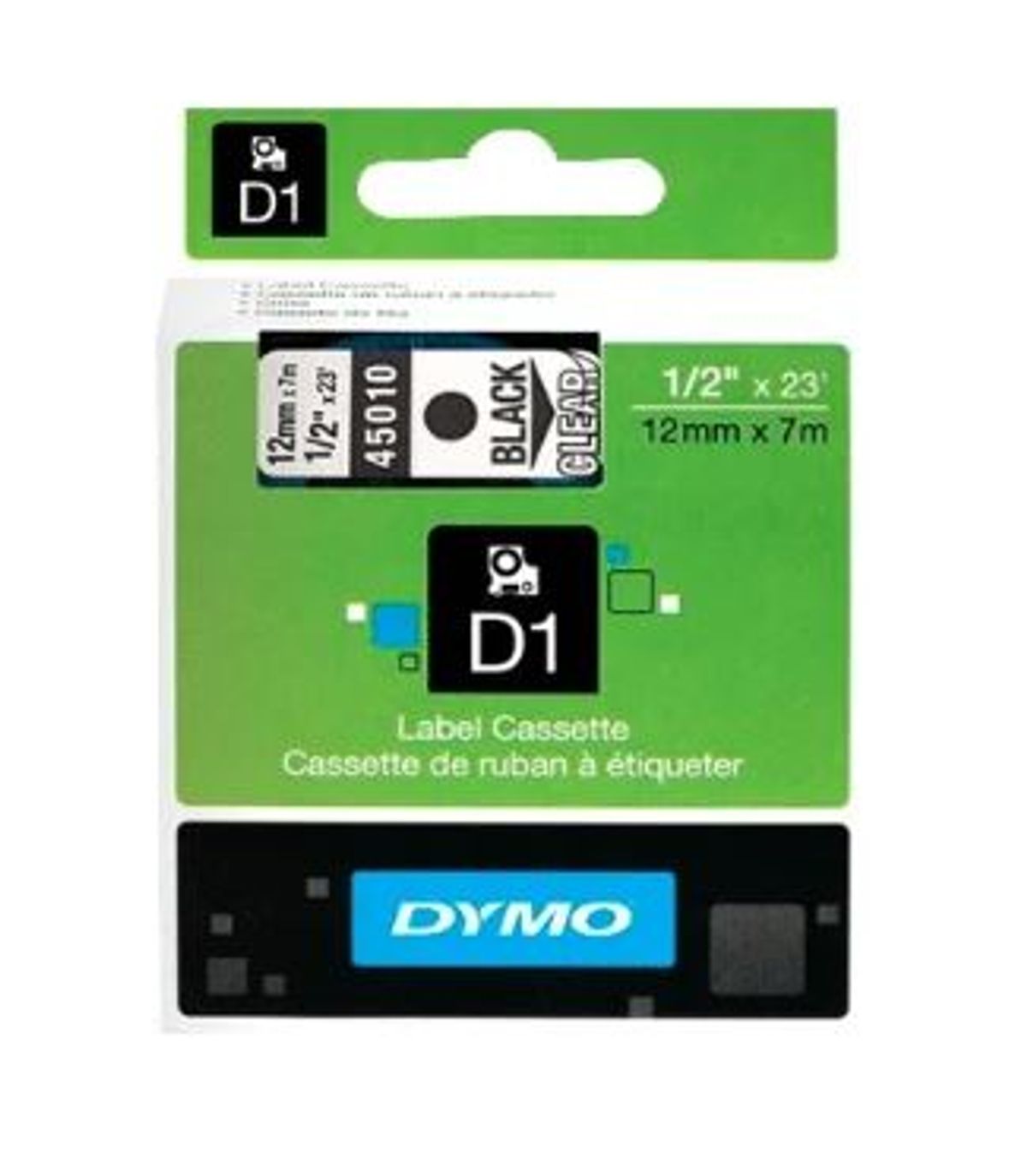 Dymo D1 45010 12mm x 7m sort på klar