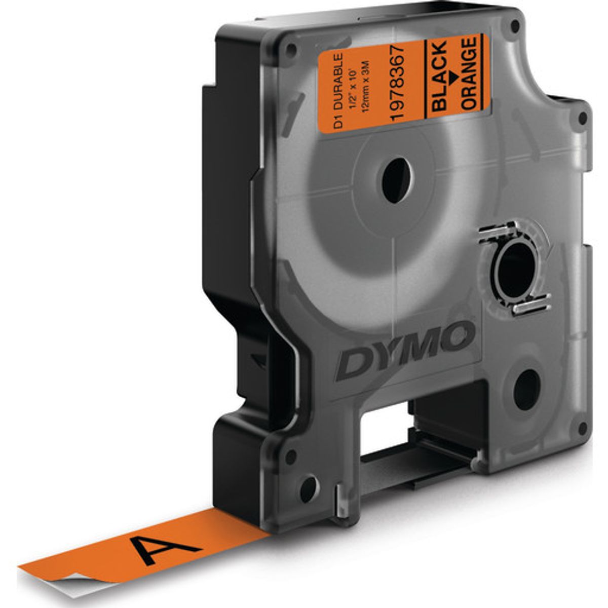 DYMO® D1 Durable tape, 12 mm, sort på orange