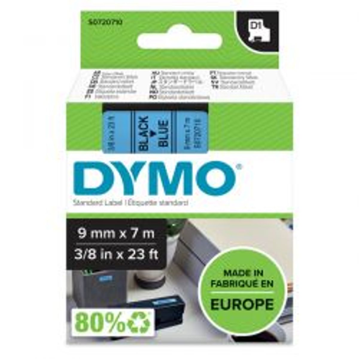 Dymo D1, Marking Tape, 9mm, Black Text On Blue Tape, 7m - 40916