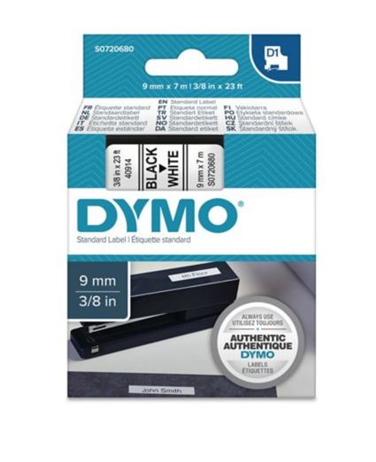 Dymo D1 S0720680 / 41913 9mm x 7m sort på hvid